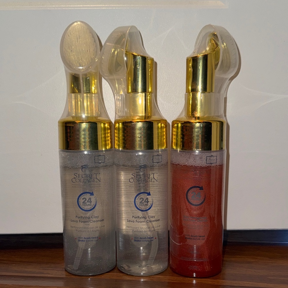 Secret collagen, purifying, clay lava foam cleaner 2, True-OrgaNica foam 1